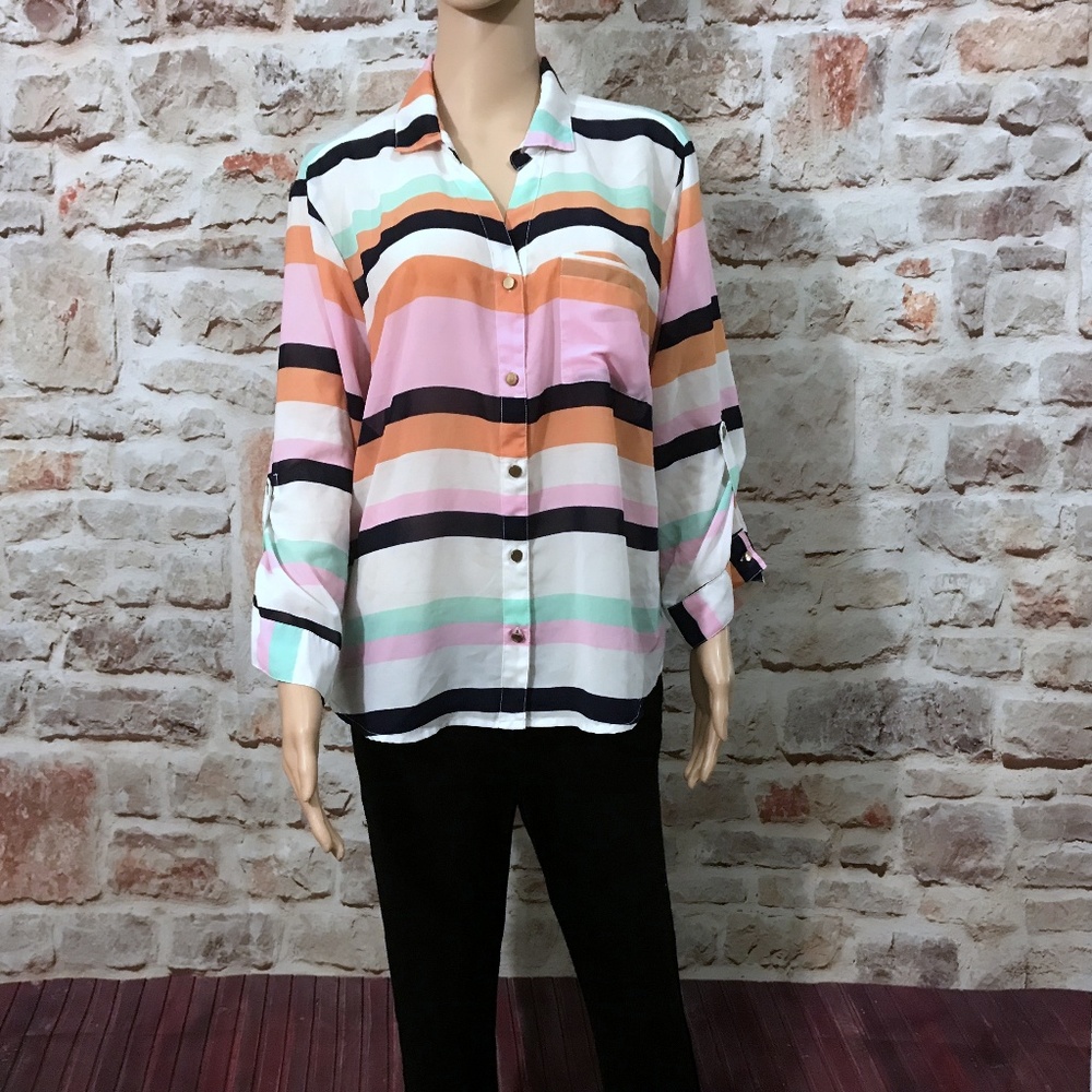 Sheer Multi-color Button Down